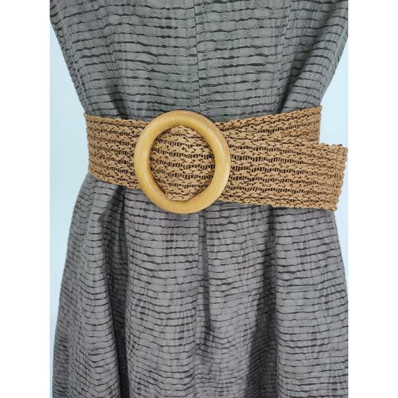 Nine West Woman Brown Fit Flare Belted Lined Summer Dress Size 6 Tailored Pocket - Picture 6 of 11